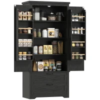 HOMCOM Farmhouse Kitchen Pantry Storage Cabinet, 64" Freestanding Kitchen Pantry Cabinet with Drawers, Distressed Black(m-11)