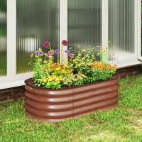 Outsunny 3.4' x 2' x 1' Galvanized Raised Garden Bed Kit, Metal Planter Box with Safety Edging, Brown(m-10)