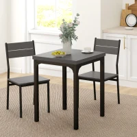 HOMCOM Dining Table Set for 2, 3 Piece Kitchen Table and Chairs with Metal Legs for Small Spaces, Grey Wood Effect(m-8)