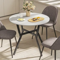 HOMCOM 35" Round Dining Table, Modern Dining Room Table with Steel Frame, Space Saving Small Kitchen Table, Grey(m-9)