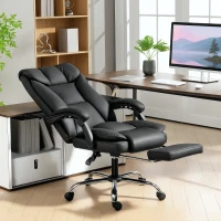 HOMCOM Executive Office Chair, Pet-Friendly Leather Ergonomic Desk Chair with Footrest, Swivel Recliner, Black(m-1)