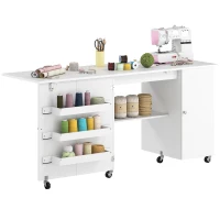 HOMCOM Sewing Machine Table with Drop Leaf, Folding Craft Table with 2 Doors and Adjustable Shelf for Small Spaces, White(m-11)
