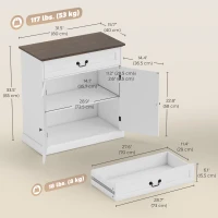 HOMCOM Buffet Cabinet, 32" Farmhouse Sideboard with Thick Top, Quiet Drawer and Adjustable Shelf, White Wood Grain(m-3)