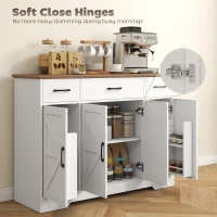 HOMCOM 47" Buffet Cabinet with Soft-Close Hinges, Farmhouse Sideboard with 3 Drawers, Adjustable Shelves and Spice Racks, White(m-5)