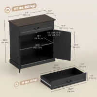 HOMCOM Buffet Cabinet, 32" Farmhouse Sideboard with Thick Top, Quiet Drawer and Adjustable Shelf, Black Wood Grain(m-3)