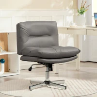 HOMCOM Armless Office Chair, Criss Cross Chair with Adjustable Height & Tilt Function for Home Office, Study, Grey(m-8)