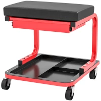HOMCOM Rolling Garage Stool, 300 LBS Capacity Mechanic Stool with, Tool Trays Storage, Drawer, Black(m-2)