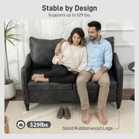 HOMCOM 55" Loveseat Sofa, Small 2 Seater Couch with Solid Wood Legs, Modern PU Leather Upholstered Sofa for Small Spaces, Grey(m-5)