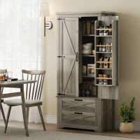 HOMCOM Farmhouse Kitchen Pantry Storage Cabinet, 64" Freestanding Kitchen Pantry Cabinet with Drawers, Distressed Grey(m-1)