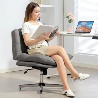 HOMCOM Armless Office Chair, Criss Cross Chair with Adjustable Height & Tilt Function for Home Office, Study, Grey(m-1)