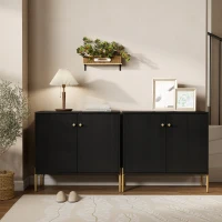 HOMCOM Sideboard, Modern Buffet Cabinet, Coffee Bar Cabinet with Fluted Doors and Adjustable Shelf, Black(m-9)