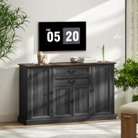 HOMCOM Farmhouse Sideboard with Charging Station and Thickened Top, 58" Buffet Cabinet with 2 Soft-Close Drawers, Black(m-10)
