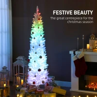 HOMCOM 6ft Christmas Tree with Colourful DIY Synchronized LEDs, Hinged Pencil Xmas Tree with Remote, Daily Timer, White(m-4)