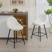 HOMCOM 26" Counter Height Barstools Set of 2, Upholstered Swivel Bar Stools with Backrests and Armrests, Cream White(m-1)