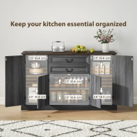 HOMCOM Farmhouse Sideboard with Charging Station and Thickened Top, 58" Buffet Cabinet with 2 Soft-Close Drawers, Black(m-5)