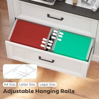 HOMCOM Lateral Filing Cabinet, Farmhouse File Cabinet with 2 Silent Drawers for Letter/A4/Legal Size Files, White(m-5)