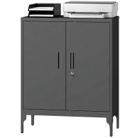 HOMCOM Office Storage Cabinet with Lock, Filing Cabinet with Adjustable Shelves and Doors for Home Office, Garage, Black(m-2)