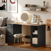 HOMCOM Office Desk, 55" Computer Desk with 4 Reversible Drawers, Mobile PC Stand, Adjustable Shelf, Black Wood Grain(m-9)