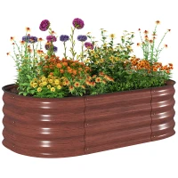 Outsunny 3.4' x 2' x 1' Galvanized Raised Garden Bed Kit, Metal Planter Box with Safety Edging, Brown(m-11)