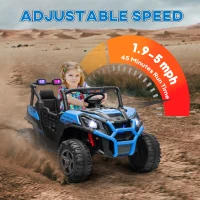 Qaba 2 Seater 24V Kids Electric Car w/ Remote Control, 3 Speed, LED Lights, Music, Horn, Spring Suspension, Slow Start, Blue(m-7)