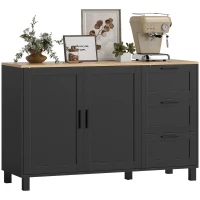 HOMCOM Buffet Cabinet with Soft-Close Doors, Modern Sideboard with 3 Drawers for Living Room, Kitchen, Dining Room, Black(m-11)