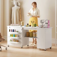 HOMCOM Sewing Machine Table with Drop Leaf, Folding Craft Table with 2 Doors and Adjustable Shelf for Small Spaces, White(m-8)