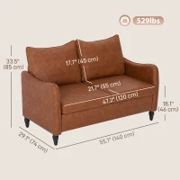 HOMCOM 55" Loveseat Sofa, Small 2 Seater Couch with Solid Wood Legs, Modern PU Leather Upholstered Sofa for Small Spaces, Brown(m-3)