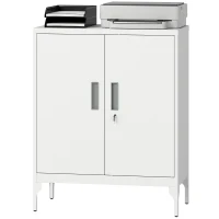 HOMCOM Office Storage Cabinet with Lock, Filing Cabinet with Adjustable Shelves and Doors for Home Office, Garage, White(m-2)