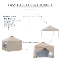 Outsunny 10' x 10' Pop Up Canopy Tent, Instant Sun Shelter, Tents for Parties, with Wheeled Carry Bag, for Outdoor, Garden, Patio, Beige(m-10)