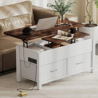 HOMCOM Lift Top Coffee Table, Center Table with 3 Hidden Compartments, 2 Fabric Drawers, Expandable Top and Charging Station(m-8)