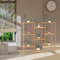 HOMCOM 9-Tier Bamboo Storage Shelf, Plant Stand, Utility Slatted Shelving Unit for Living Room, Balcony, Hallway, Bathroom, Natural(m-8)