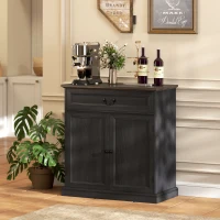 HOMCOM Buffet Cabinet, 32" Farmhouse Sideboard with Thick Top, Quiet Drawer and Adjustable Shelf, Black Wood Grain(m-8)