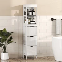 HOMCOM Narrow Bathroom Storage Cabinet, Bathroom Cabinet with 3 Drawers & 2 Open Shelves, Slim Bathroom Floor Cabinet, White(m-10)