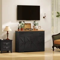 HOMCOM 47" Buffet Cabinet with Soft-Close Hinges, Farmhouse Sideboard with 3 Drawers, Adjustable Shelves and Spice Racks, Black(m-10)