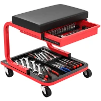 HOMCOM Rolling Garage Stool, 300 LBS Capacity Mechanic Stool with, Tool Trays Storage, Drawer, Black(m-11)