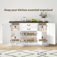 HOMCOM Farmhouse Sideboard with Charging Station and Thickened Top, 58" Buffet Cabinet with 2 Soft-Close Drawers, White(m-5)