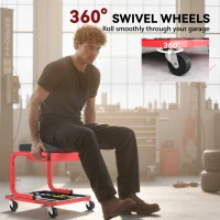 HOMCOM Rolling Garage Stool, 300 LBS Capacity Mechanic Stool with, Tool Trays Storage, Drawer, Black(m-5)