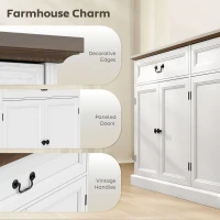 HOMCOM Buffet Cabinet, 55" Farmhouse Sideboard with Charging Station, 2 Drawers and 2 Adjustable Shelves, White Wood Grain(m-9)