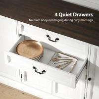 HOMCOM Farmhouse Sideboard with Charging Station and Thickened Top, 58" Buffet Cabinet with 2 Soft-Close Drawers, White(m-6)