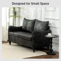 HOMCOM 55" Loveseat Sofa, Small 2 Seater Couch with Solid Wood Legs, Modern PU Leather Upholstered Sofa for Small Spaces, Grey(m-6)