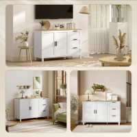 HOMCOM Buffet Cabinet with Soft-Close Doors, Modern Sideboard with 3 Drawers for Living Room, Kitchen, Dining Room, White(m-9)