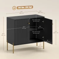 HOMCOM Sideboard, Modern Buffet Cabinet, Coffee Bar Cabinet with Fluted Doors and Adjustable Shelf, Black(m-3)