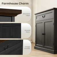 HOMCOM Buffet Cabinet, 32" Farmhouse Sideboard with Thick Top, Quiet Drawer and Adjustable Shelf, Black Wood Grain(m-7)