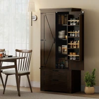 HOMCOM Farmhouse Kitchen Pantry Storage Cabinet, 64" Freestanding Kitchen Pantry Cabinet with Drawers, Distressed Dark Brown(m-1)
