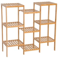HOMCOM 9-Tier Bamboo Storage Shelf, Plant Stand, Utility Slatted Shelving Unit for Living Room, Balcony, Hallway, Bathroom, Natural(m-2)