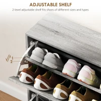 HOMCOM Shoe Storage Cabinet with 4 Flip Drawers, Narrow and Slim, 12 Pair of Shoes Organizer for Hallway, Entryway, Grey(m-5)