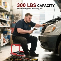 HOMCOM Rolling Garage Stool, 300 LBS Capacity Mechanic Stool with, Tool Trays Storage, Drawer, Black(m-6)