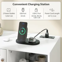 HOMCOM Rolling Sewing Machine Table with Power Outlet, Folding Craft Table with 2 Fabric Drawers, 2 Bins and 18 Pegs, White(m-6)