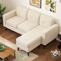 HOMCOM Sectional Sofa with Changeable Chaise Lounge, 3 Seat L-Shaped Sofa, Upholstered Couch for Small Space, Cream White(m-10)