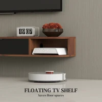 HOMCOM 47" Floating TV Stand for TVs up to 50 Inch, Wall Mounted Media Console with Flip Drawer and 2 Open Shelves, Walnut(m-4)